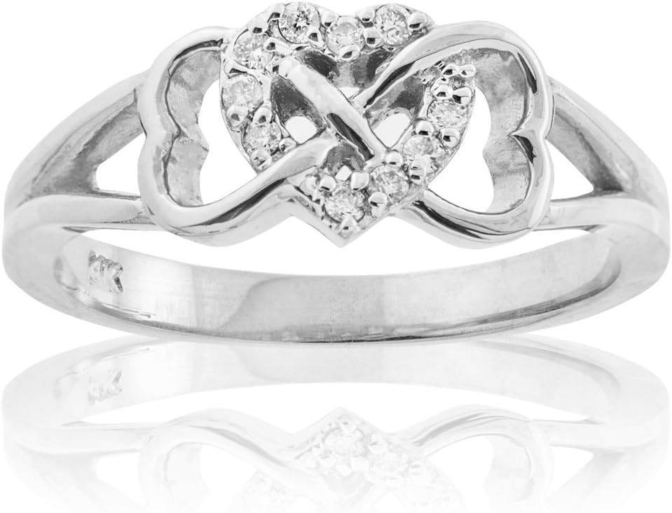.925 Sterling Silver Cubic Zirconia Triple Heart Infinity Celtic Knot Band Engagement Ring