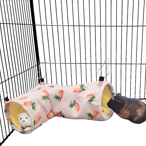 Hamaca y escondite de conejillo de indias de gran calibre, juguete de esquina para conejillo de indias, hurón, erizo, cerdito 2 túnel de fresa