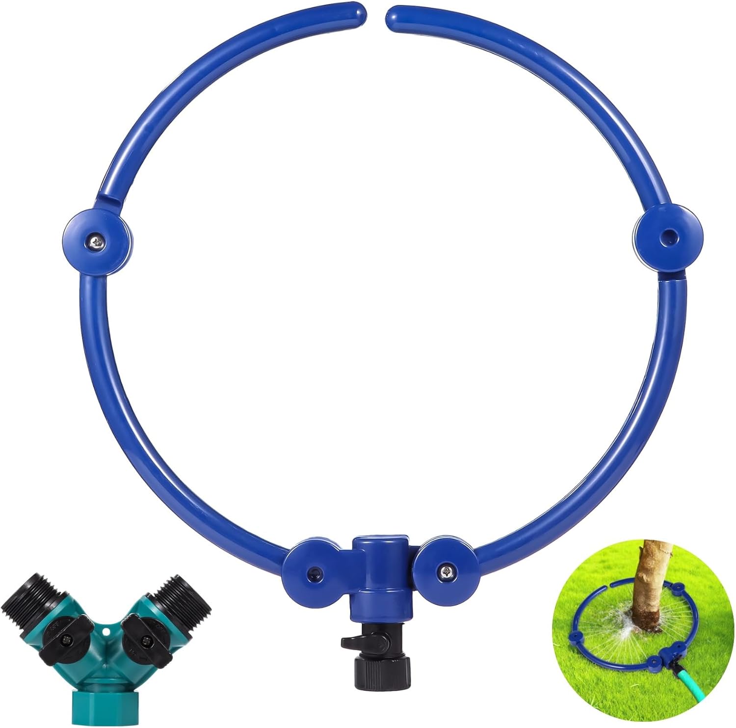 Root Irrigator with US Connector, Adjustable 360° Tree Watering System, Flexible Irrigation Kit, Even and Efficient Root Watering, 13-37 in Diameter, Blue