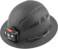 Klein Tools 60347 Vented Full Brim Hard Hat Class C KARBN Pattern with Rechargeable Headlamp & Sweat-Wicking Comfort