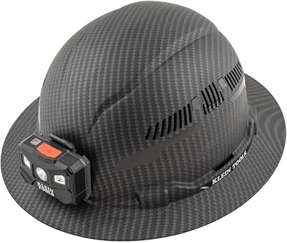 Klein Tools 60347 Hard Hat, Vented Full Brim, w/Headlamp, KARBN Pattern