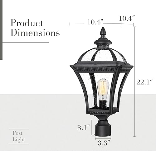 Miniatura 6 de Emliviar Luz de poste para exteriores de 22 pulgadas, luz de poste vintage de granja para el jardín, aluminio con vidrio semillado, acabado negro,