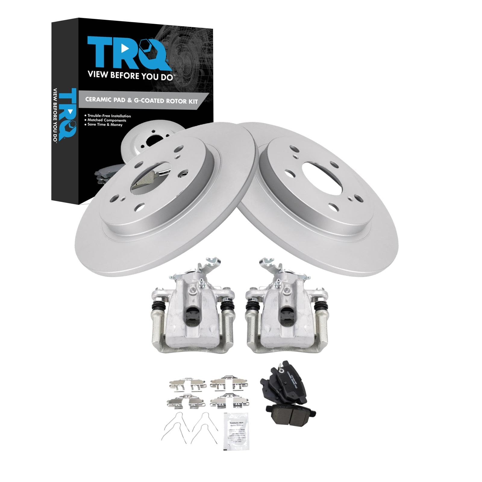 TRQ Brake Pad &amp; Rotor Kit Ceramic Premium G-Coated Compatible with 2009-2013 Toyota Matrix