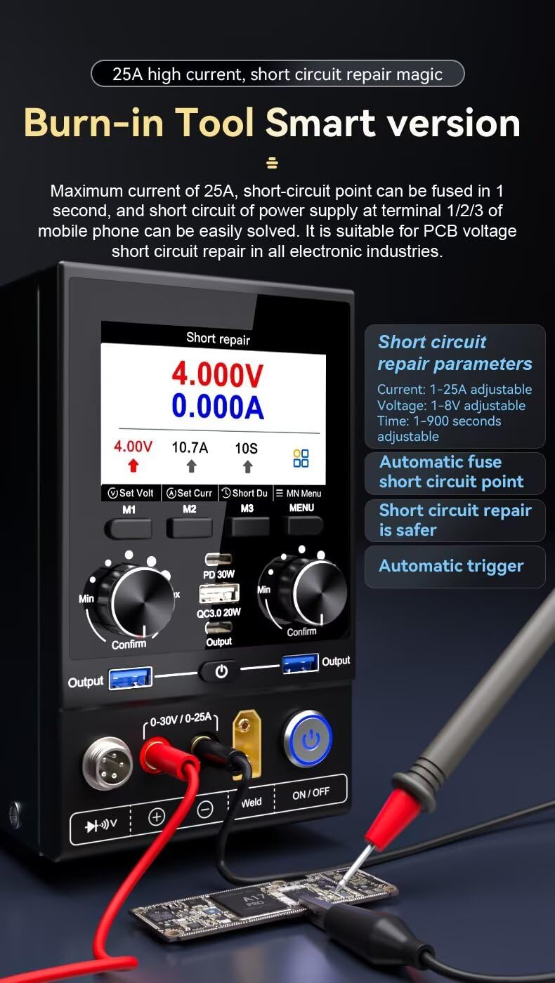 Fuente de alimentación digital de 180 W 30 V/25 A con modo de puntero, modo curva y modo de pantalla digital de pantalla grande