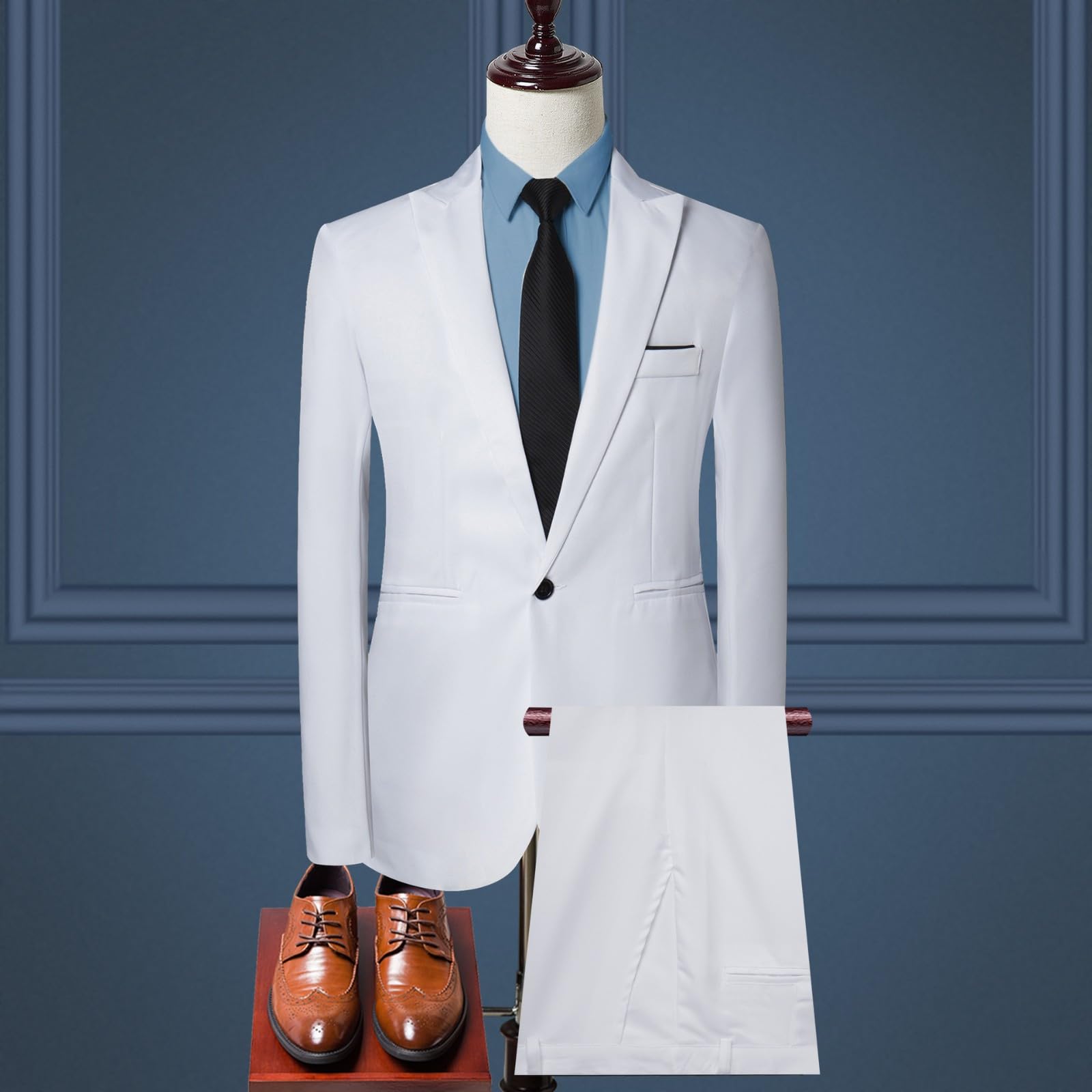 Generisch Traje de fiesta para hombre, color liso, de un solo pecho, ajustado, traje de fiesta, camisa, pantalones, chaleco de corbata con reloj de bolsillo