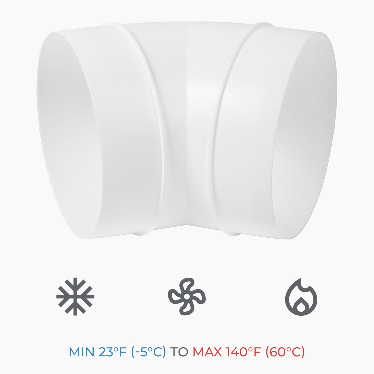 5” Inch 45 Degree Round Duct Elbow - White PVC Pipe Vent Duct Connector for Indoor HVAC Exhaust Intake Ventilation - Ducting Pipe Bend/Fitting - Rigid or Flexible Ductwork Adapter