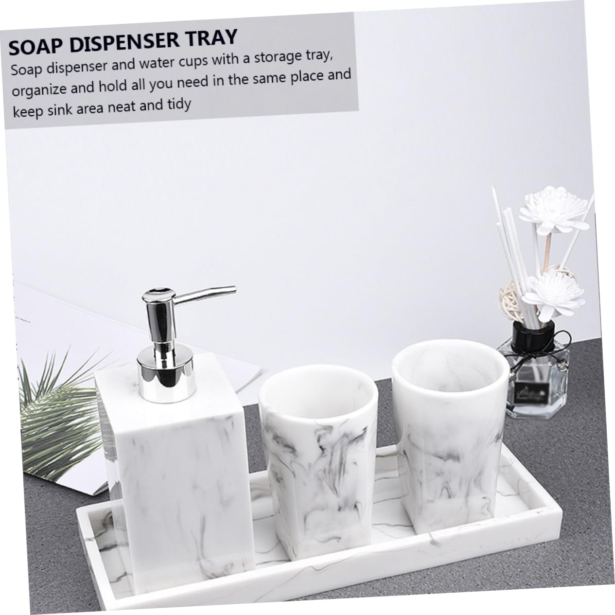1Set Bathroom Accessories Nordic Marble Pattern Soap Dispenser Tumblers and Storage Tray for Use Elegant Bathroom Organizer