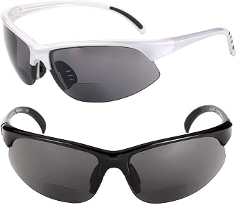 Mass Vision 2 Pair of Lightweight Bifocal Sport Wrap Reading Sunglasses, Outdoor Sun Readers for Men and Women