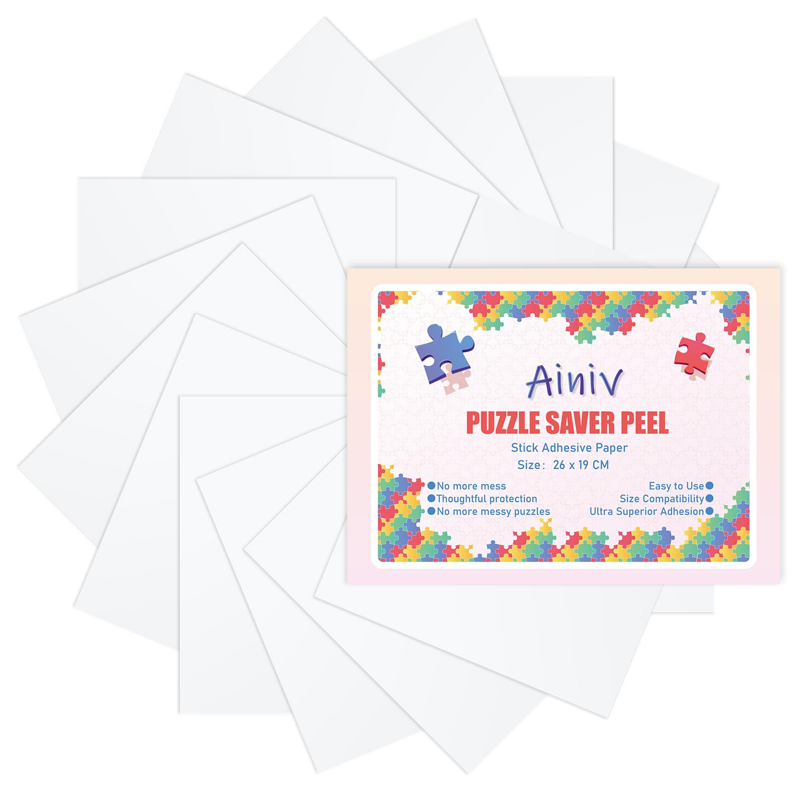Ainiv 16 sztuk kej do puzzli,przezroczysta folia do układanki,arkusze samoprzylepne do puzzli, łatwy do zamocowania klej do puzzle,samoprzylepna oszczędzająca układankę