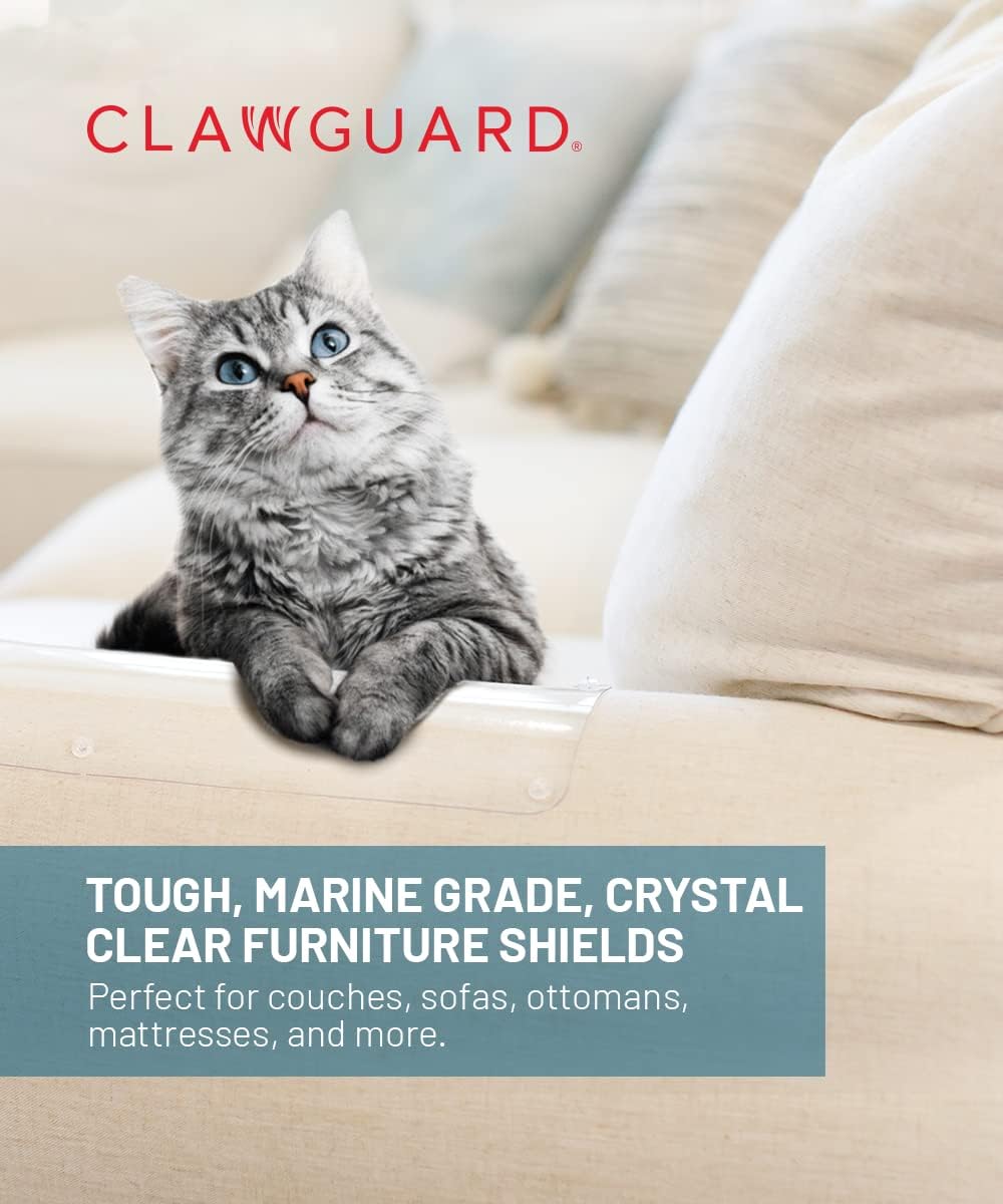 CLAWGUARD Marine Grade Furniture Shields The Ultimate Clear Cat Scratch Pads to Protect & Cover Couch/Sofa/Chair/Upholstery, Crystal Clear 5.5" x 18"/2Piece/Large