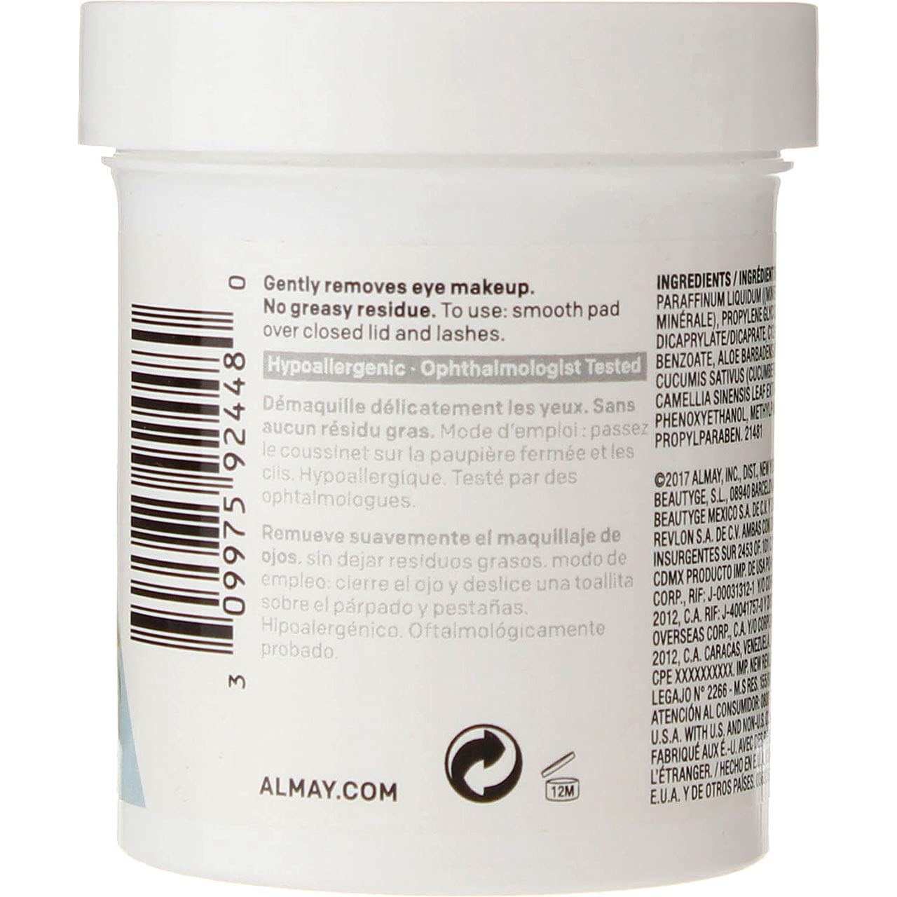 Almay Longwear and Waterproof Eye Makeup Remover Pads, 80 Count (Pack of 3) : Beauty & Personal Care