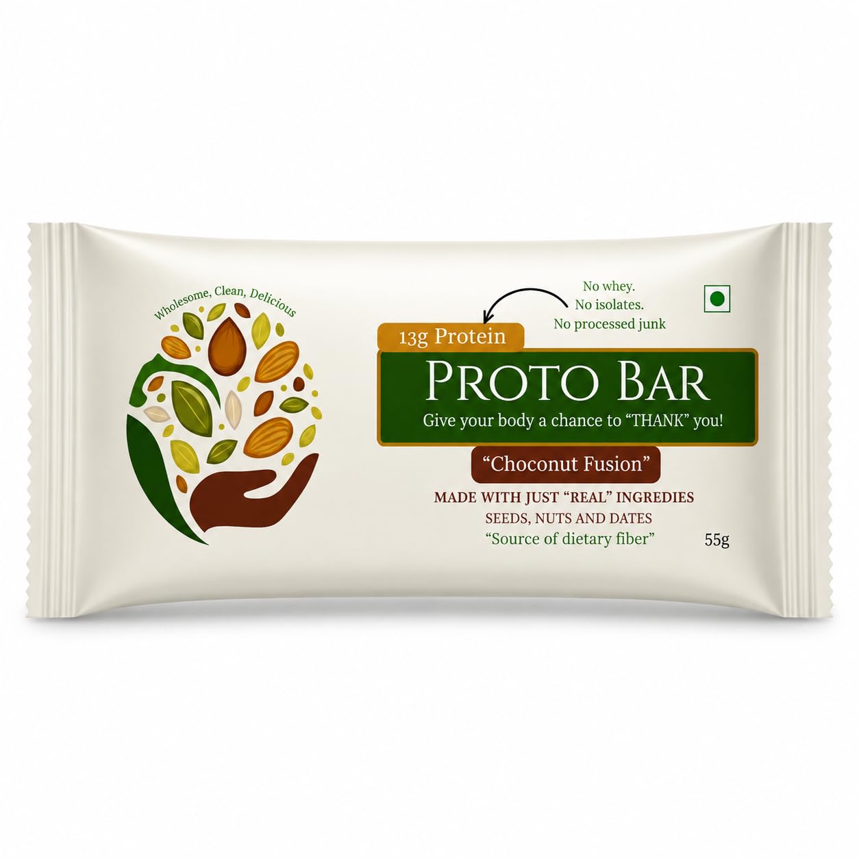 PROTO BAR Choconut Fusion Protein Bar | No Whey, No Isolate, Just Real ingredients | 13g protein + High Fibre | Vegan | Gluten Free | (Chocolate, Pack of 5)-image-26