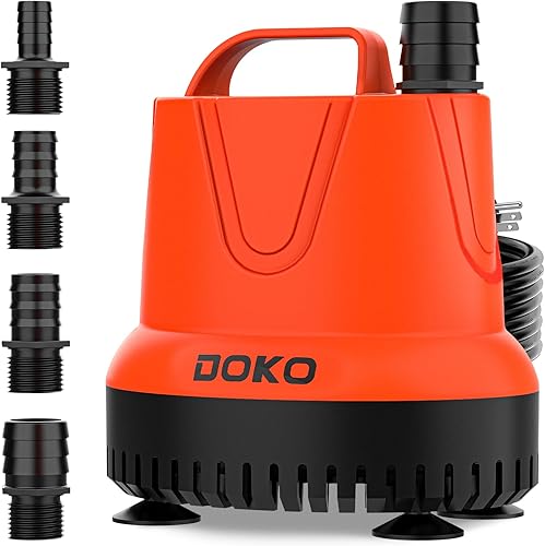 DOKO Bomba de agua sumergible, bomba de agua para tanque de peces de 1150 GPH con cable de alimentación y mango de 6 pies, bomba de estanque ultra