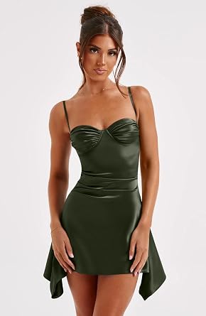 Memoriesea Women's Sleeveless Spaghetti Strap Ruched Sexy Mini Club Party Dress