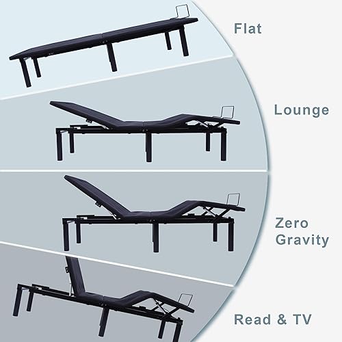 Miniatura 4 de Fromann Base de cama Queen ajustable con puertos USB, gravedad cero, iluminación LED debajo de la cama y tres alturas de patas, sin herramientas