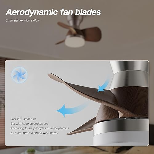 Miniatura 7 de Ventilador de techo de 20 pulgadas con luz, 3 aspas, plateado con luz con control remoto, ventilador de techo pequeño, adecuado para sala de estar,