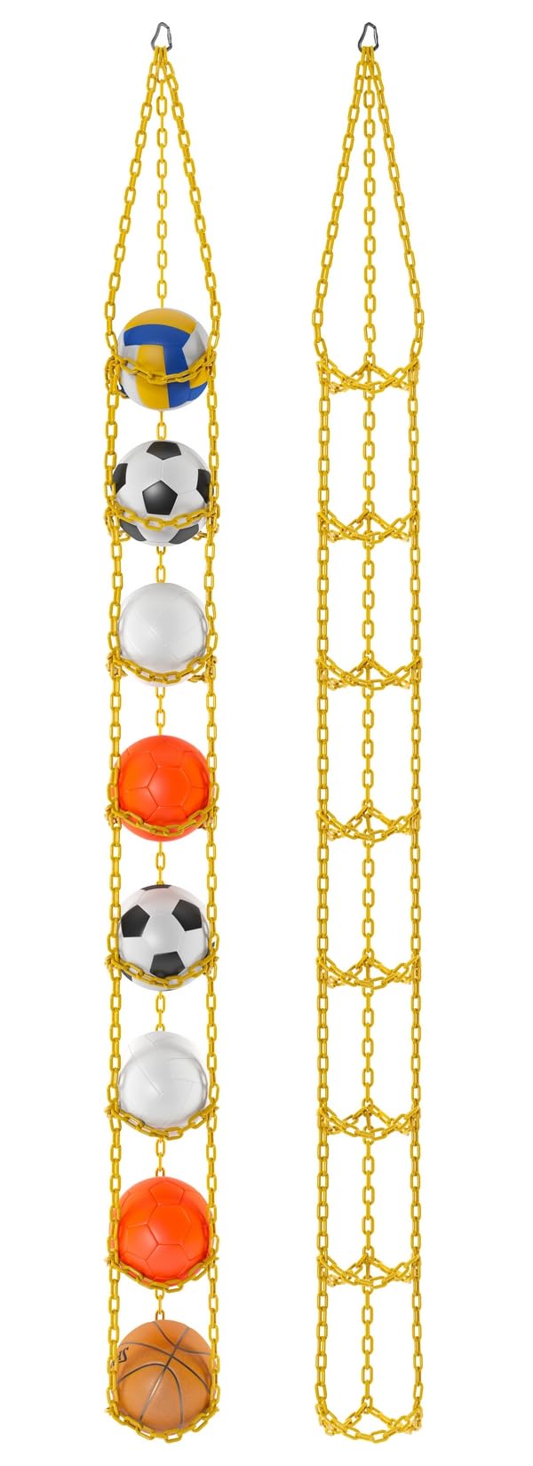 Ballhalter - 8 Bälle Aufhänger (Basketball, Fußball, Volleyball) - Organizer - Ballnetz - GELB