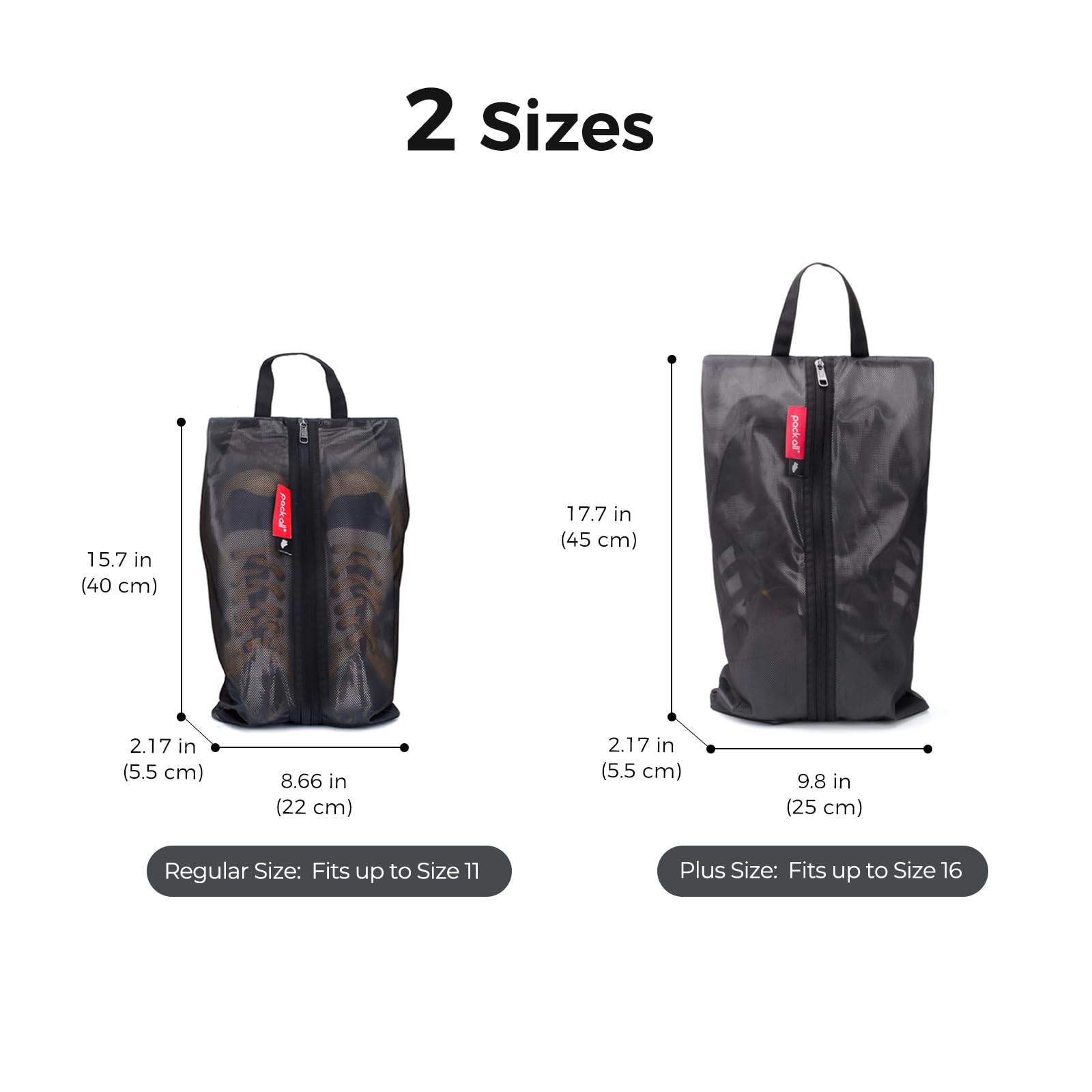 pack all Wodoodporne torby na buty do podróży, organizer do przechowywania etui na buty z zamkiem błyskawicznym, wielokolorowe dla mężczyzn i kobiet, Czarny, Jeden rozmiar, 1 opakowanie