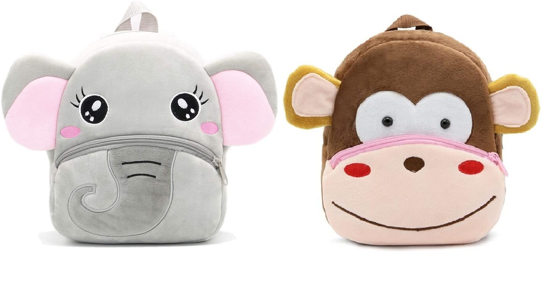 blue tree Kids School Bag Soft Plush Backpack Cartoon Bags Mini Travel Bag for for Girls Boys Toddler Baby Elephant & Monkey