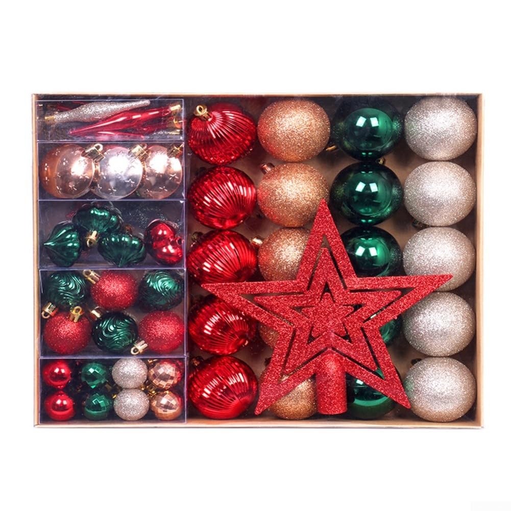 72 Weihnachtskugeln, Weihnachtsbaumkugel-Ornament-Set mit Baumspitzenabdeckung, Weihnachtskugeln für Urlaubsdekoration (B)