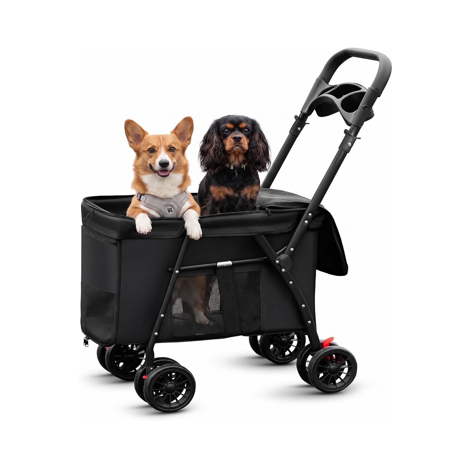 Dog Stroller Foldable Pet Stroller with 4 Wheels,Pet Travel Stroller with Mesh Windows,Easy to Assemble,Max Weight 44lbs(100x67x50cm)