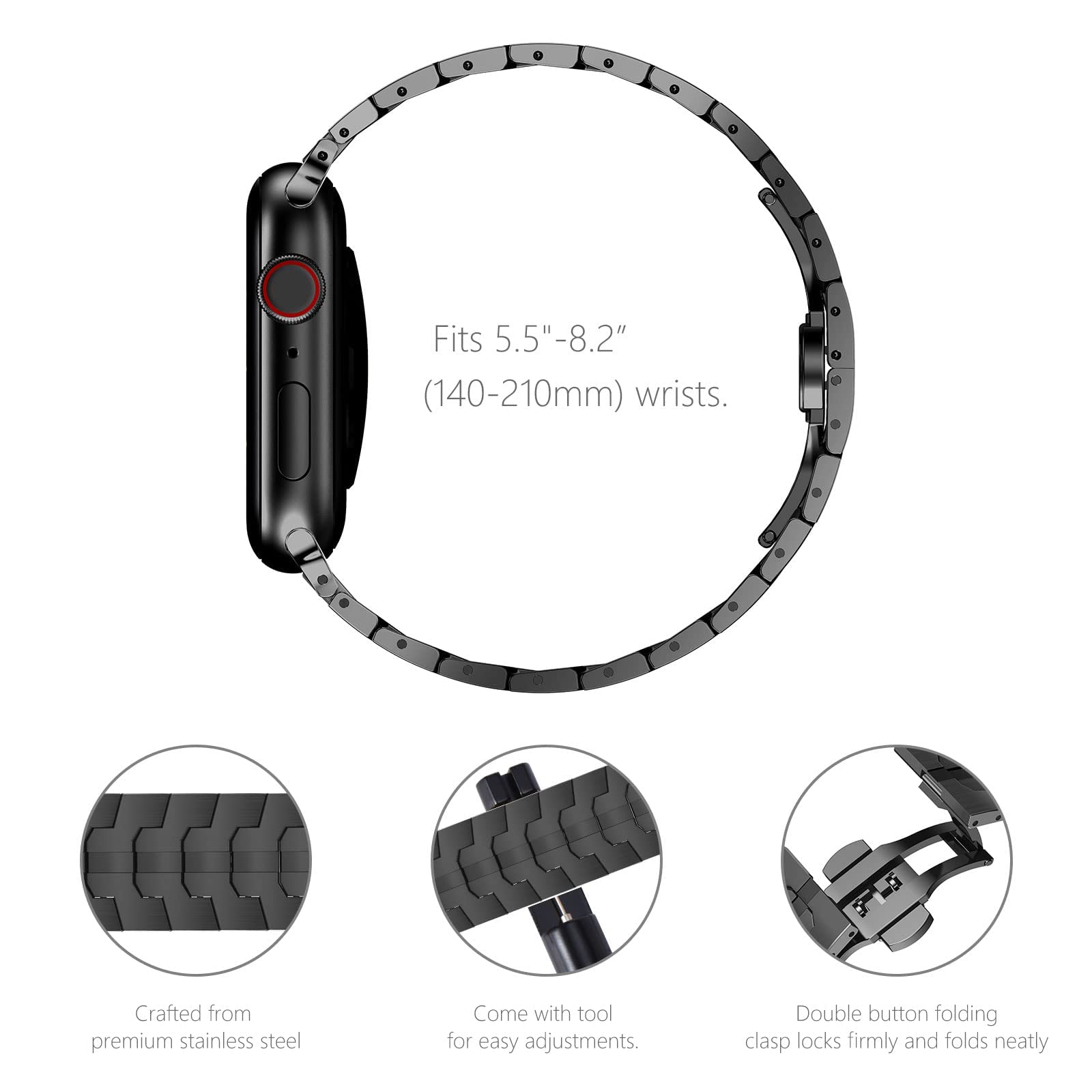 NewWays Metal Strap 49mm 46mm 45mm 44mm 42mm 41mm 40mm 38mm Compatible with Apple Watch Ultra/Ultra 2,Series 10 9 8 7 6 SE 5 4 3 2 1,iWatch Stainless Steel Bracelet Link Straps Replacement Band