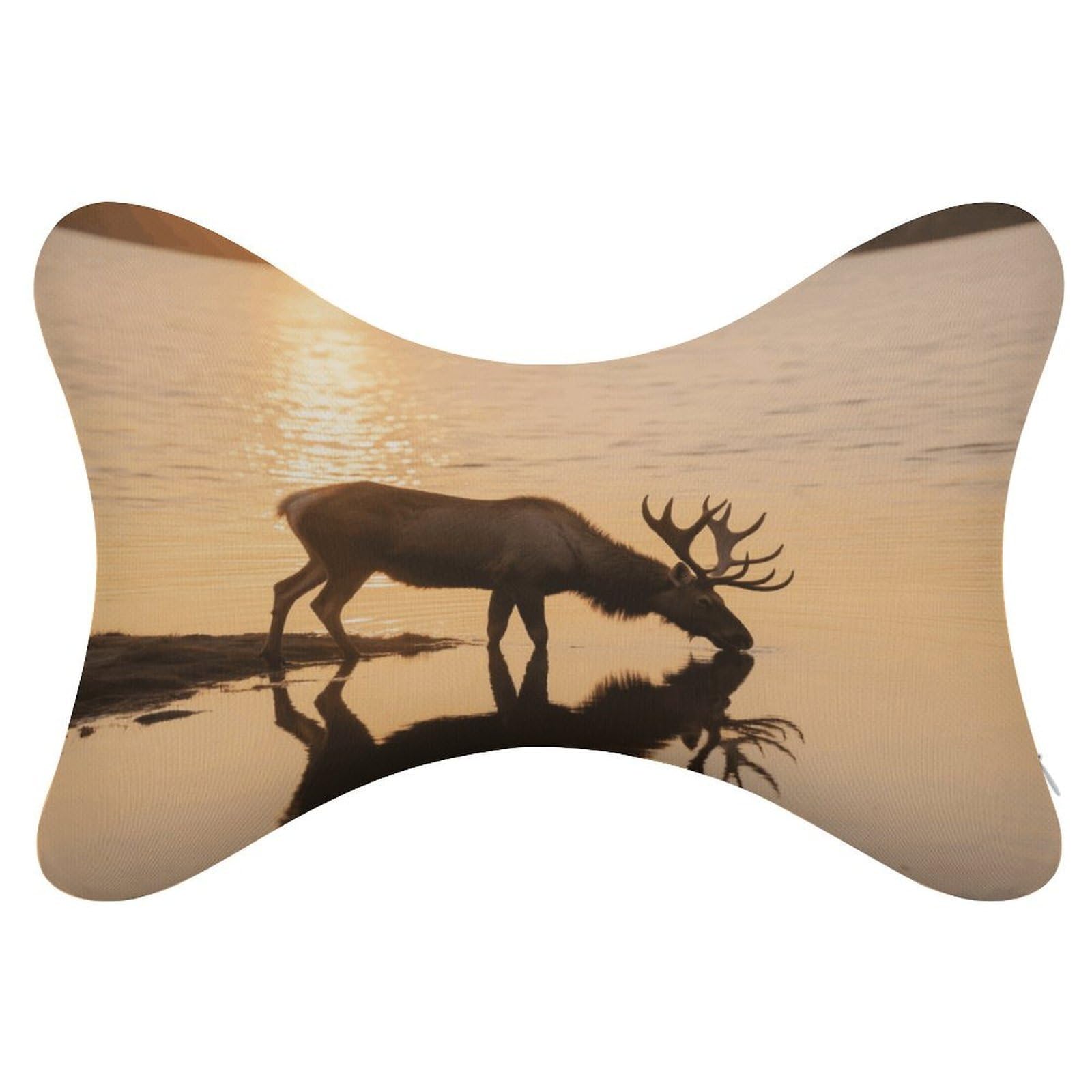 VstaDank Landscape Moose in The River Car Pillow Soft Car Neck Pillow Breathable Dog Bone Shaped Travel Neck Pillows Washable Removable All-Season Universal Cars Head Rest Pillows