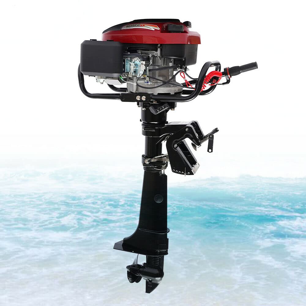 TFCFL 4 Stroke 7HP Electric Outboard Motor,Outboard Motor Boat Engine Water Cooling CDI System,Heavy Duty Inflatable Fishing Boat Engine,196CC,5.1 KW,Long Shaft 50CM