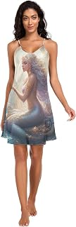Mystical Mermaid Satin Slip Dress, Adjustable Spaghetti Strap V Neck Summer Nightgowns for Women