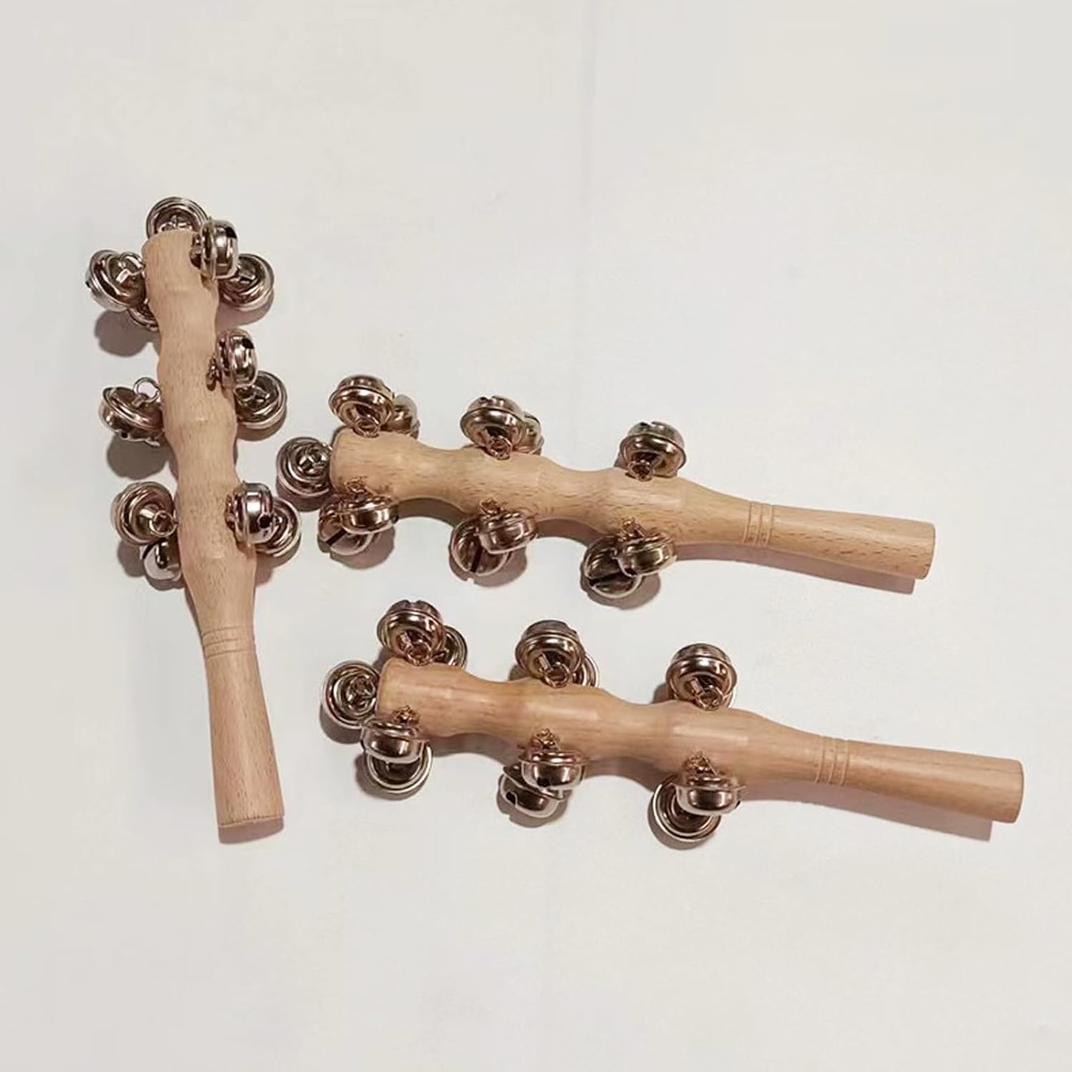 13 Bell Instruments Hand Bell Sleigh Bells Jingler Bell Stick,Christmas Hand Jingle Bells Wooden Hand Sleigh Bells (10 pcs)
