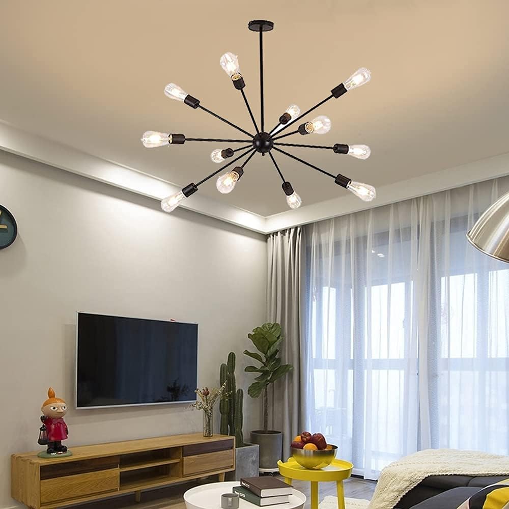 Free Shipping 🛒 Modern Sputnik Chandeliers Semi Flush Mount Pendant Light Industrial Vintage Ceiling Light Fixture for Bedroom Diningroom Living Room( Black-8Light)