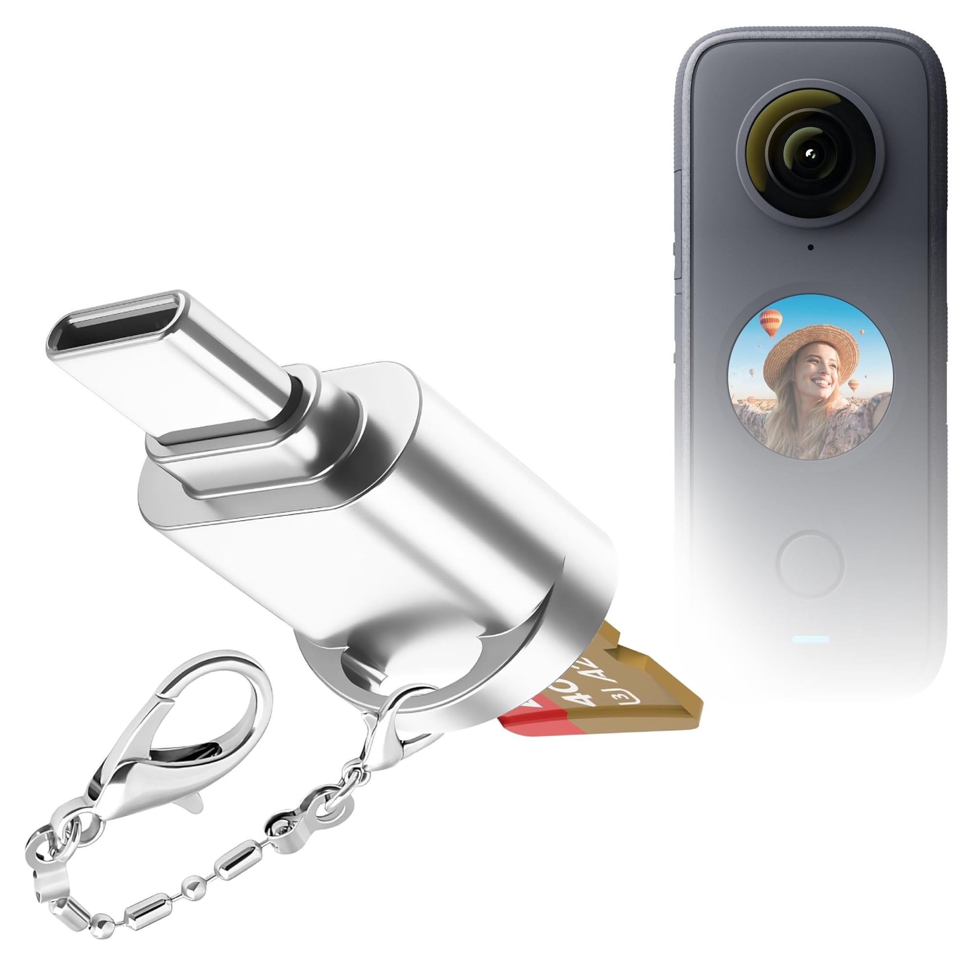 BoxWave Adapter Compatible with Insta360 ONE X2 - Micro SD Card miniReader, USB Type-C OTG Reader USB3.0 Adapter Keychain - Metallic Silver-image-16