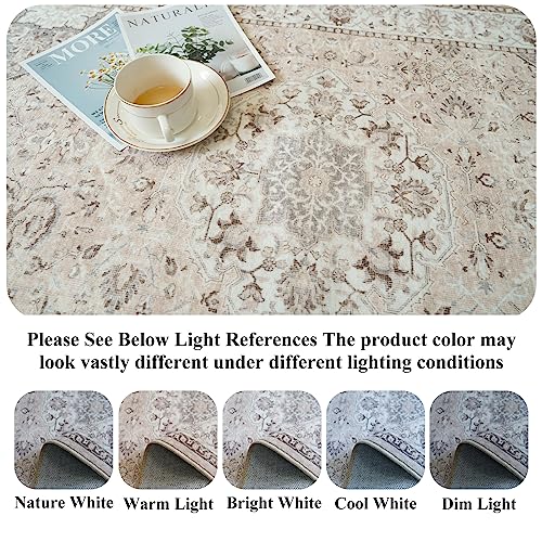 Hallway Washable Runner Rug - 2x10 Kitchen Rugs Entryway Rug Runner Vintage Soft Floor Mat Non Slip Indoor Farmhouse Carpet for Bathroom Living Room Bedroom (2 X 10, Beige)