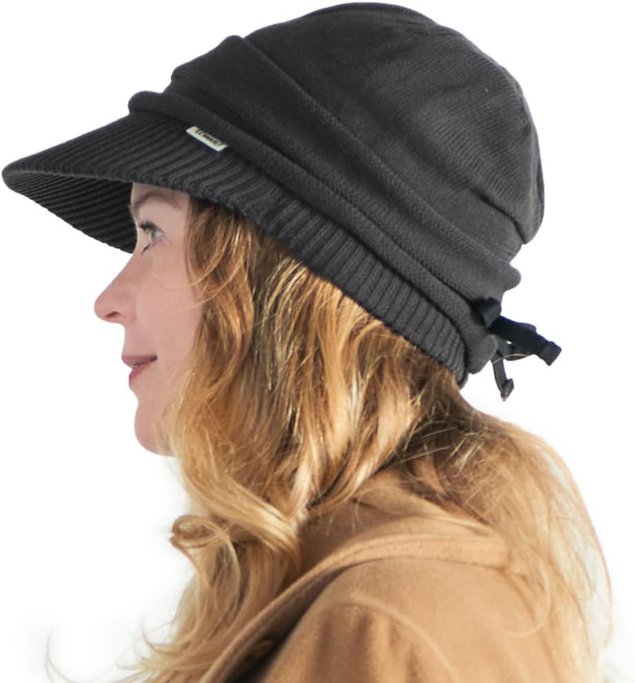 CHARM Organic Cotton Slouchy Visor Beanie - Women Slouch Hat Mens Baggy Knit Chemo Hat