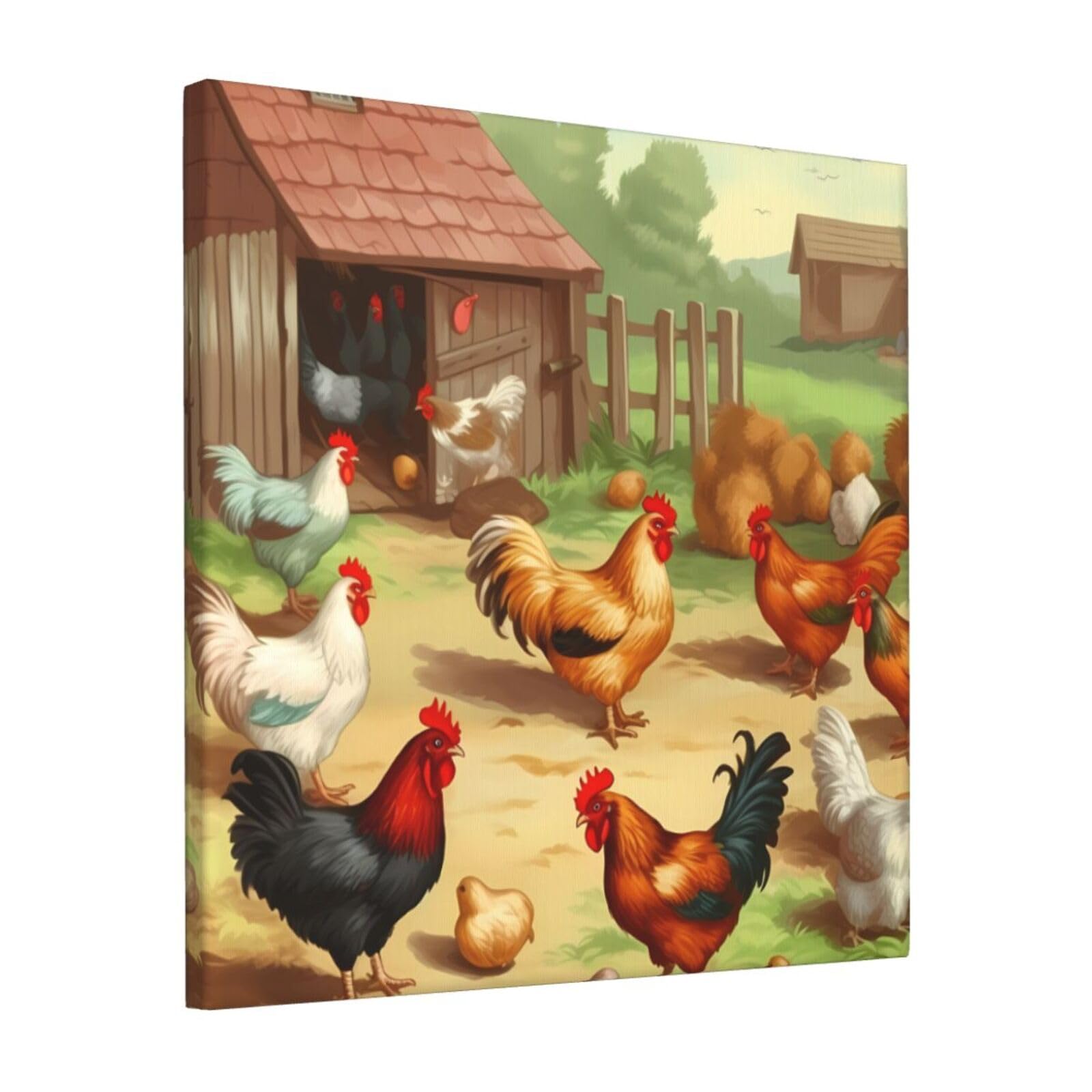 KLOPH Roast Chicken Hen Farm Canvas Wall Art for Living Room 12"x12" Modern Artwork Painting for Bathroom Hanging Canvas Prints Aesthetic Wallart for Bedroom Kitchen Office Wall Decor