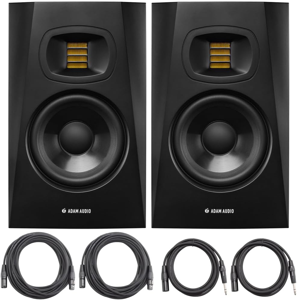 ADAM Audio T5V 5-inch Powered Studio Monitor, Black (Pair) AMS-T5V Bundle with 2X OnStage 25ft XLR Cable + 2X 10ft Balanced XLR to TRS Cable