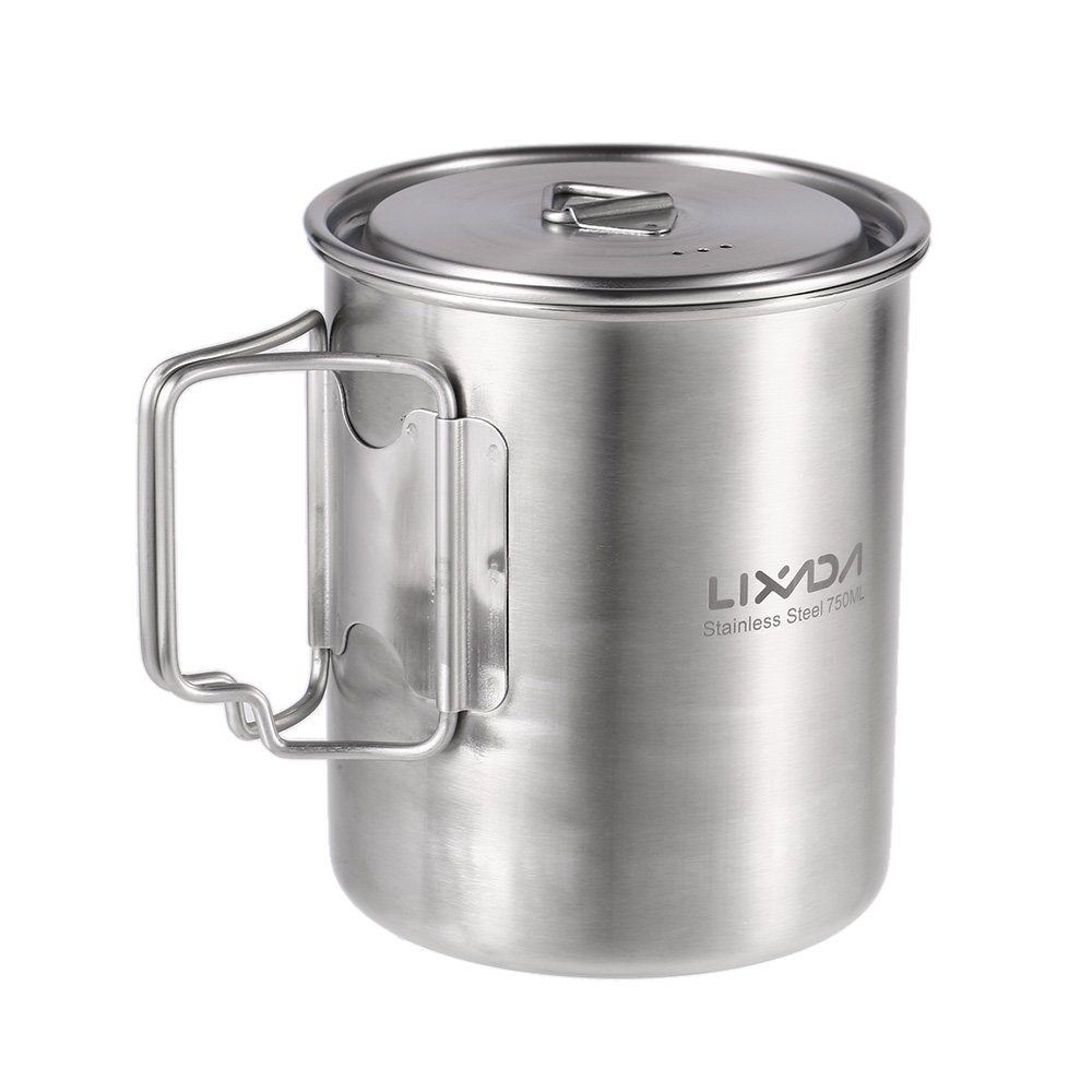 Sunydog 750ml Cup Outdoor Stainless Steel Water Cup Mug with Foldable Handles and Lid for Camping Hiking Backpacking