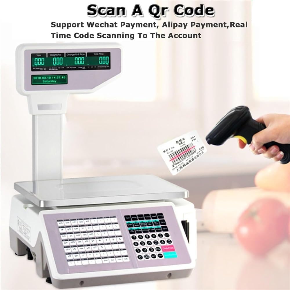 LYDZUSDP Digital Price Label Printing Scale,LCD Screen Weight Price Scale,15kg/30kg Capacity,Electronics Barcode Thermal Printer for Commercial Weighing