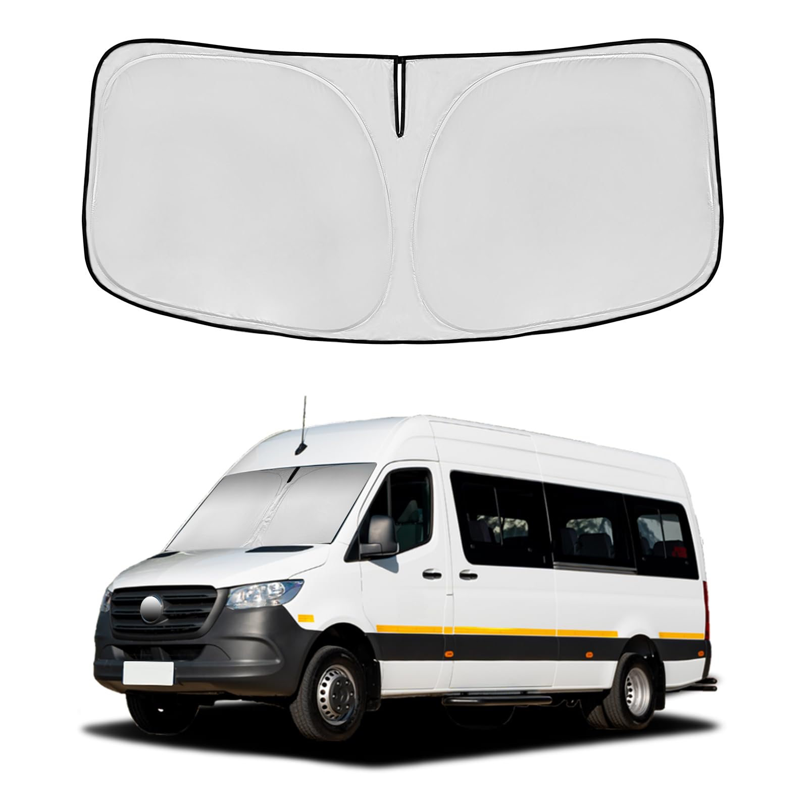for 2007-2025 Freightliner Sprinter & Mercedes Benz Sprinter Windshield Sun Shade Front Window Shade Custom Fit Sprinter Sun Visor Foldable Shade Blocks UV Rays Summer Must Have Car Accessories