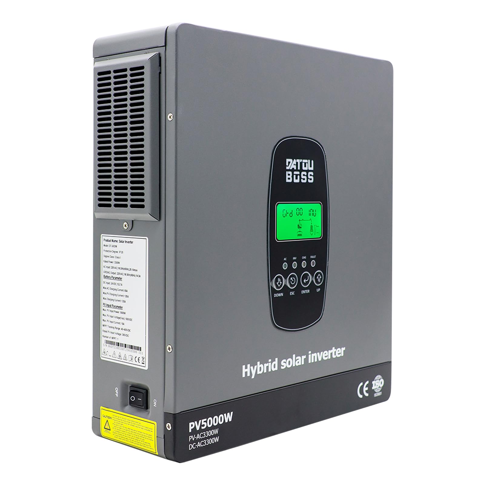 DATOUBOSS Inversor de energía solar híbrido de 3300 W, entrada de PV de 5000 W, cargador MPPT, inversor de batería de 21 – 30 V CC, convertidor solar de 220 V CA con RS485 para instalaciones solares