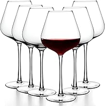 14oz Red Wine Glasses Set of 6,Clear Crystal Burgundy Glasses for Wine Tasting,Luxury Long Stem Glassware Modern Wine Glasses for Anniversary,Wedding,Birthday