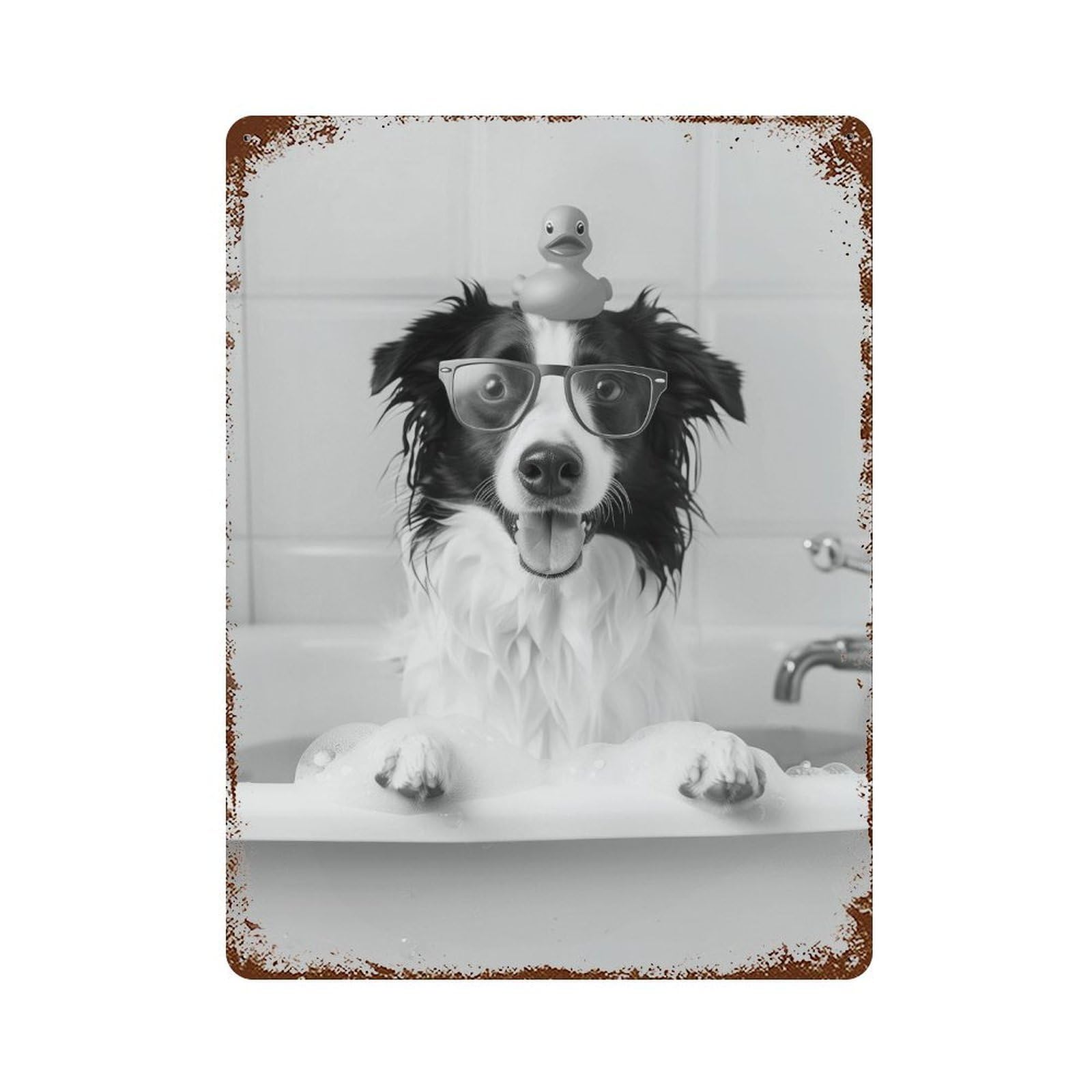 xiaoxiaoshen Border Collie Bath Wall Art Wall Decor Art Metal Tin Poster Modern Home Decor Art Home Bar Shop Decorations Vintage Sign 40x30cm
