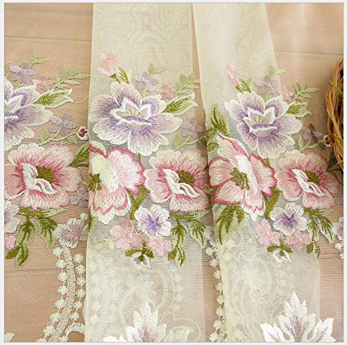 TIYANA 2 Panels Sheer Curtains 84 inch Long Lace Sheer Curtain Window Dressing Sheer Elegant Flower Embroidered Tulle Gauze Voile Drape Rod Pocket Drapes for Sliding Glass Door 35x84