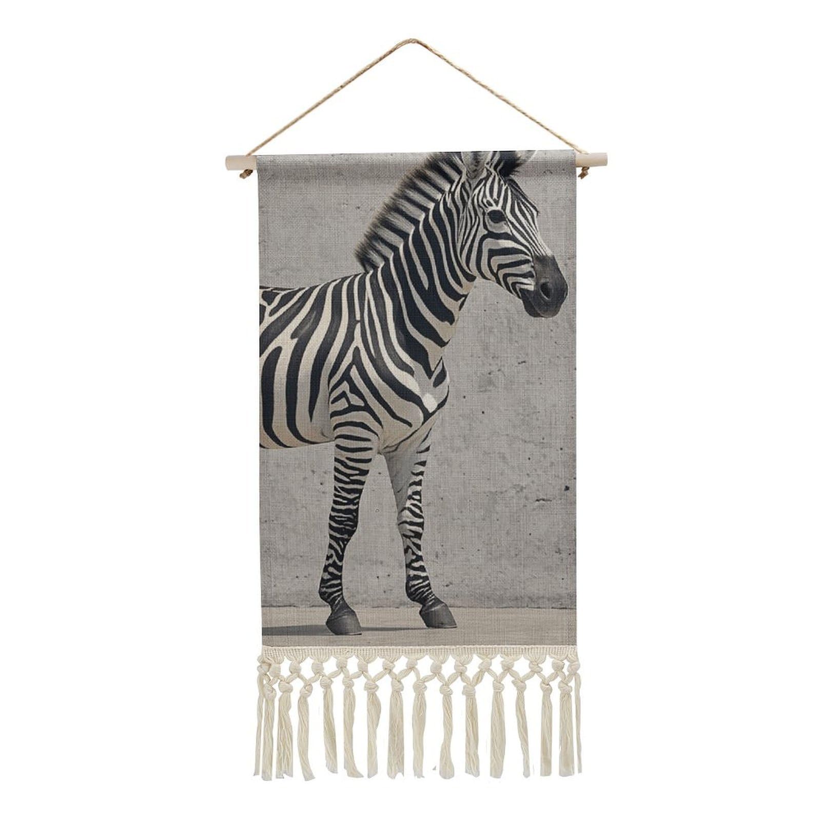 FekiLoot Zebra on The Wall Wall Art Poster Hanger Frame Vertical Tassel Tapestry Cotton Linen Hanging Poster Decorative Wall Art Prints Vintage Wall Art Decor for Home Bedroom Living Room Office