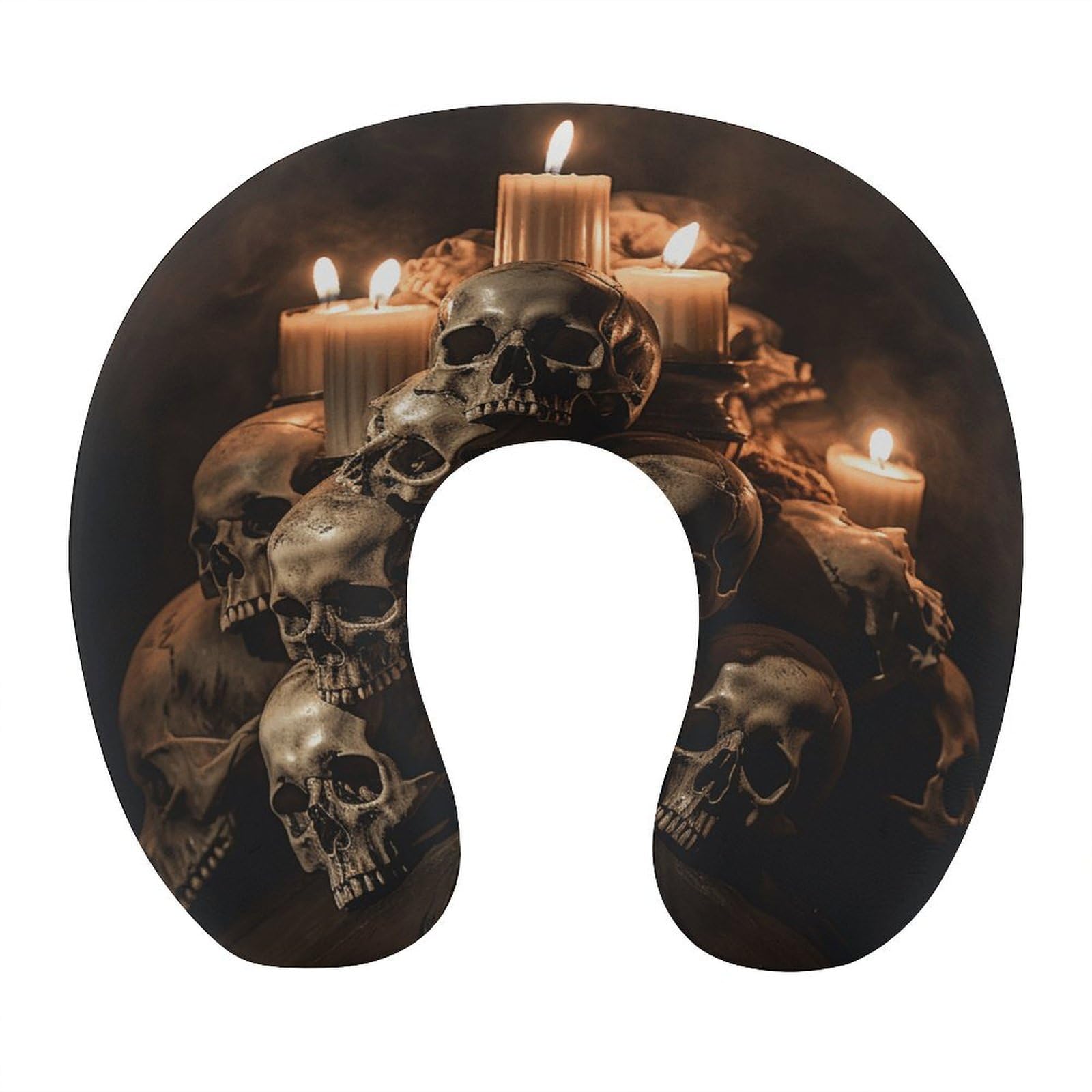 Adfgyerh Style Skull And Candle U-Shaped Pillow，Memory Foam Pillow Core，Cushion ，Provide Neck Support ，Travel Pillow，Suitable For Airplanes, Cars, Homes, And Offices.