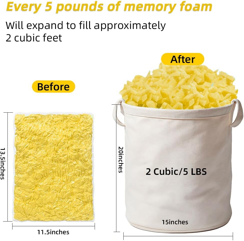 Welacer 10lbs Bean Bag Filler, Shredded Memory Foam Filling for Pillow Stuffing Cushion Arts Crafts Refill, Without Added Gel Particles, Premium Soft and Great for Stuffing (Yellow)