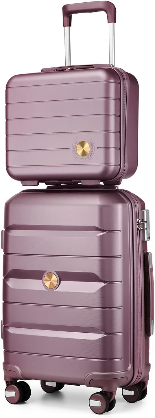 Sea choice Ensemble de Bagages Set de Valises de Voyage 2 pièces avec Vanity Case en Polypropylène Dur légère avec YKK Zipper 8 Roues Spinner Serrure TSA 55cm,Or Noble