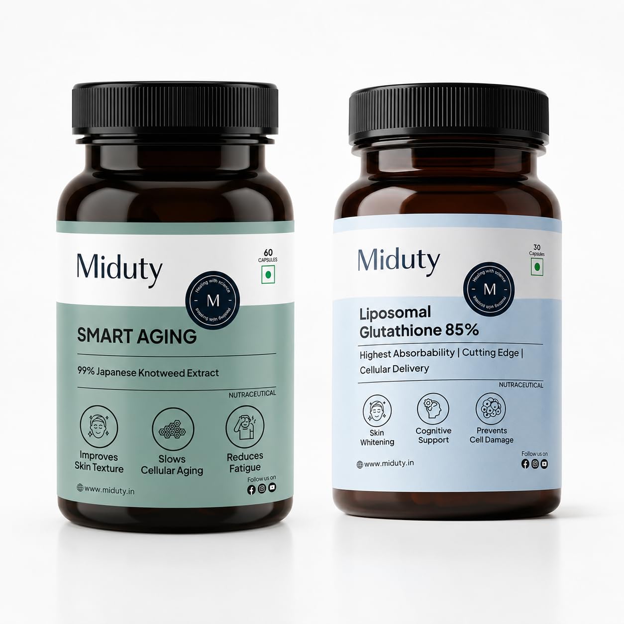 Miduty Liposomal Glutathione & Smart Aging Bundle | 650mg Liposomal Glutathione with 85% Nano-Liposomal Formula + 99% Trans-Resveratrol with Japanese Knotweed, Pomegranate & Green Tea-image-33