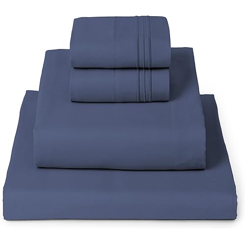 Mellanni Full Sheets Set - 4 PC Iconic Collection Bedding - Hotel Luxury, Extra Soft, Cooling Bed Sheets - Wrinkle, Fade, Stain Resistant (Full, Blue Nova)