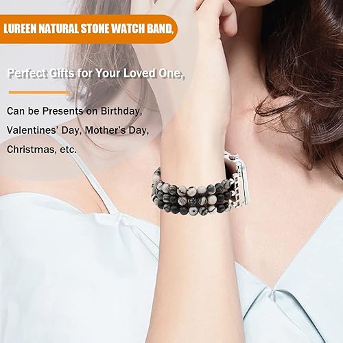 Miniatura 6 de Pulsera de cuentas de piedra natural compatible con Apple Watch Band Series 9, 10, Ultra 2, SE, Ultra 8 7 6 5 4 3 2 1, correa de reloj elástica para